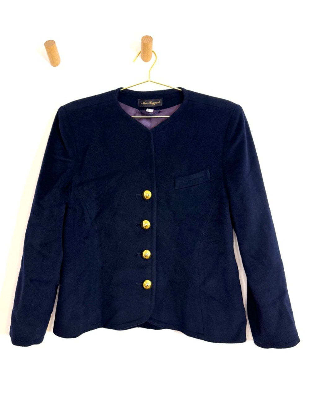 Vintage Mac Taggart Wool Cashmere Navy Blazer Gold Buttons Chanel Style Size 14 - Picture 2 of 10